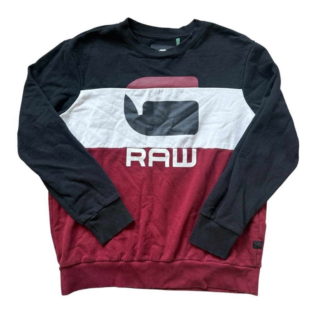 G-Star RAW Colorblock Crewneck Sweatshirt XXL Streetwear Logo Pullover Red Black